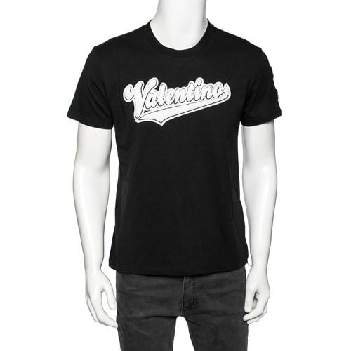 Valentino Black Cotton Baseball Logo Appliqued Short Sleeve T-Shirt S - Valentino - Modalova