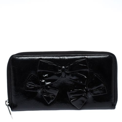 Valentino Black Patent Leather Bow Continental Zip Around Wallet - Valentino - Modalova