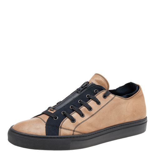 Valentino Beige/Black Leather And Canvas Zip Detail Low Top Sneakers Size 46 - Valentino - Modalova