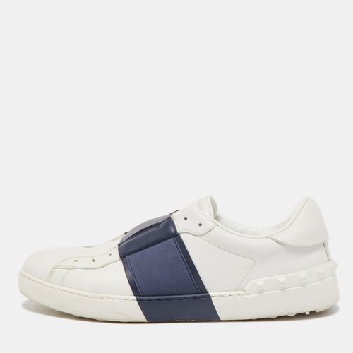 Valentino White/Navy Blue Leather Slip On Sneakers Size 45 - Valentino - Modalova