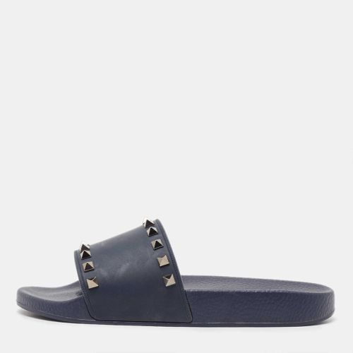 Valentino Dark Blue Rubber Rockstud Pool Slide Flats Size 40 - Valentino - Modalova