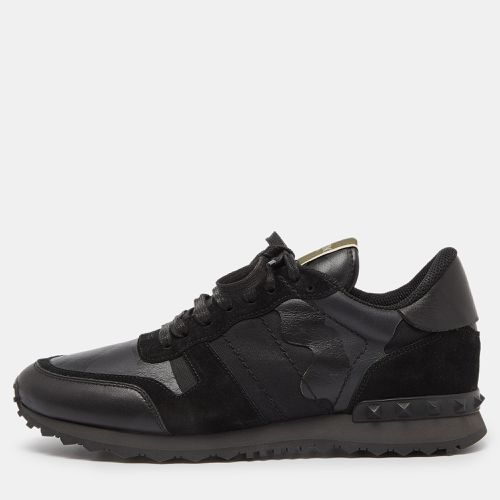 Valentino Black Leather,Canvas and Suede Rockrunner Trainer Sneakers Size 41 - Valentino - Modalova