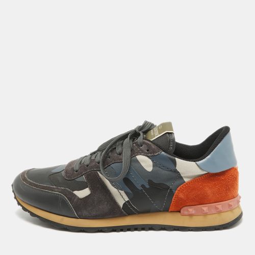 Valentino Multicolor Camouflage Print Canvas and Leather Rockrunner Sneakers Size 45 - Valentino - Modalova