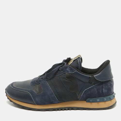 Valentino Navy Blue Suede and Leather Rockrunner Sneakers Size 45 - Valentino - Modalova