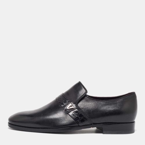 Valentino Black Leather and Croc Embossed Leather Slip On Loafers Size 39 - Valentino - Modalova