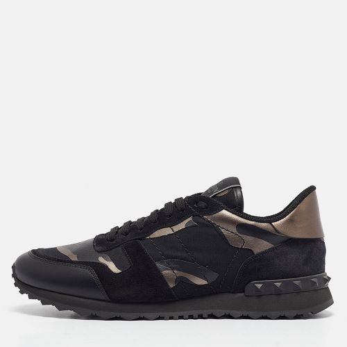 Valentino Black/Metallic Leather and Suede Rockrunner Lace Up Sneakers Size 43 - Valentino - Modalova