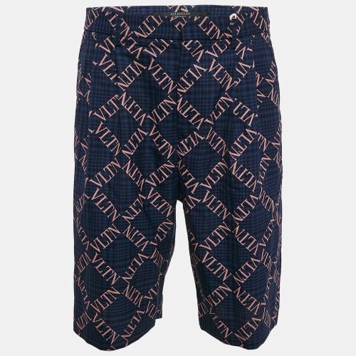 Valentino Navy Blue Logo Print Wool Bermuda Shorts M - Valentino - Modalova