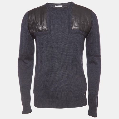 Versace Collection Navy Blue Wool Leather Trimmed Jumper L - Versace Collection - Modalova