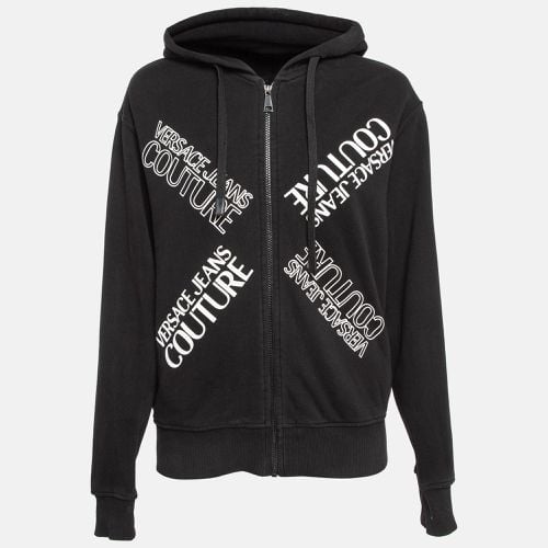 Versace Jeans Couture Black Logo Print Cotton Knit Zip-Up Hoodie S - Versace Jeans Couture - Modalova