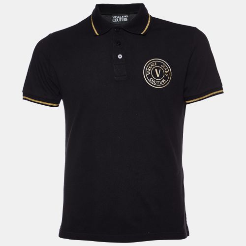 Versace Jeans Couture Black Logo Print Cotton Polo T-Shirt M - Versace Jeans Couture - Modalova