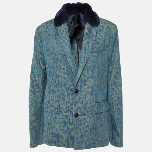 Versace Jeans Blue Leopard Pattern Denim Fur Trim Jacket M - Versace Jeans - Modalova