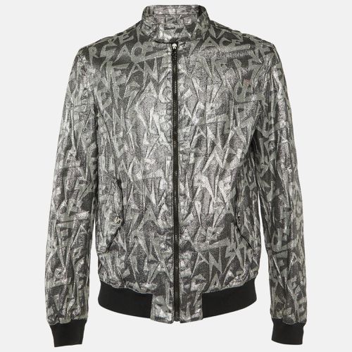 Versace Jeans Silver Metallic Jacquard Bomber Jacket L - Versace Jeans - Modalova