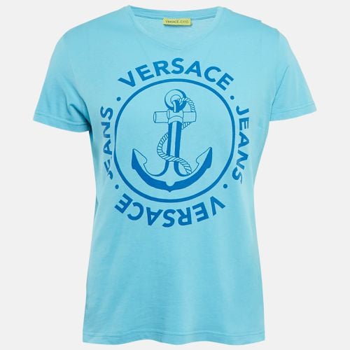 Versace Jeans Blue Anchor Print Jersey V-Neck T-Shirt M - Versace Jeans - Modalova