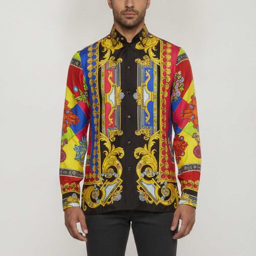 Baroque Print Silk Button Down Shirt M - Versace - Modalova