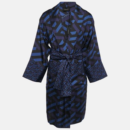 Versace Blue/Black Geometric Print Silk Robe L - Versace - Modalova