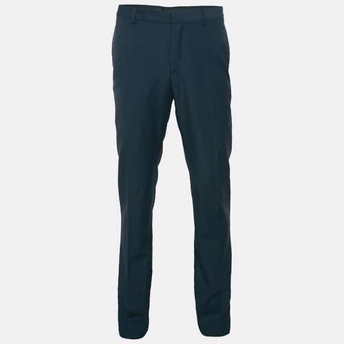 Versace Navy Blue Wool Straight Leg Formal Trousers L - Versace - Modalova