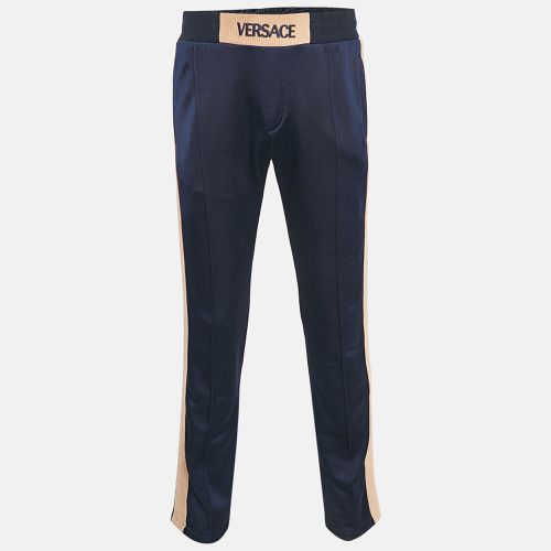 Versace Navy Blue Corduroy Trim Jersey Taylor Fit Track Pants S - Versace - Modalova