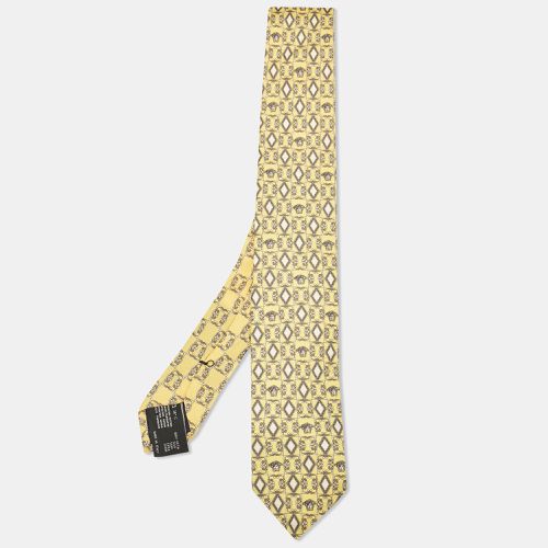 Versace Yellow Printed Silk Tie - Versace - Modalova