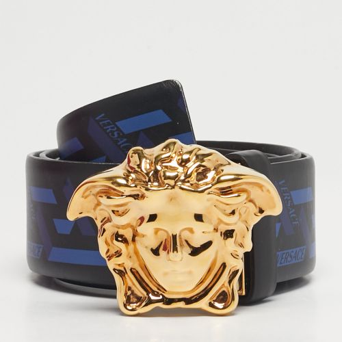 Versace Black/Blue La Greca Print Leather Medusa Head Belt 95CM - Versace - Modalova