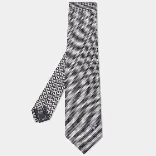 Versace Monochrome Zig Zag Pattern Silk Tie - Versace - Modalova