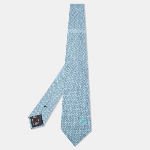 Versace Blue Geometric Pattern Jacquard Silk Tie - Versace - Modalova