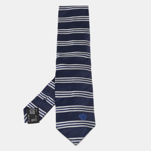 Versace Navy Blue Striped Silk Tie - Versace - Modalova