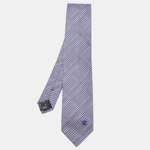 Versace Grey/Navy Blue Patterned Silk Tie - Versace - Modalova