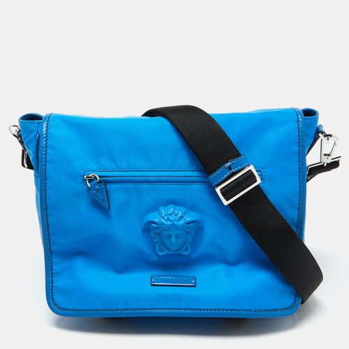 Versace Blue Nylon La Medusa Flap Messenger Bag - Versace - Modalova