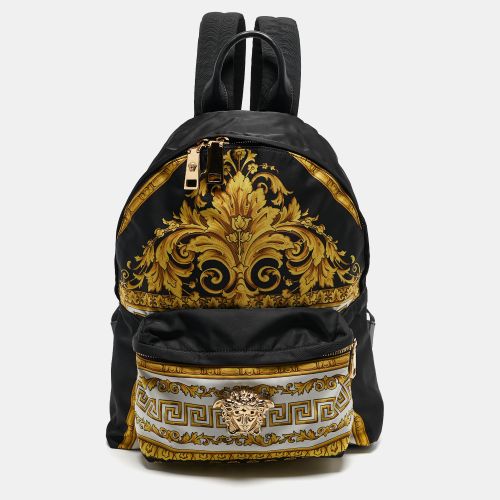 Versace Black/Yellow Baroque Nylon and Leather Medusa Backpack - Versace - Modalova