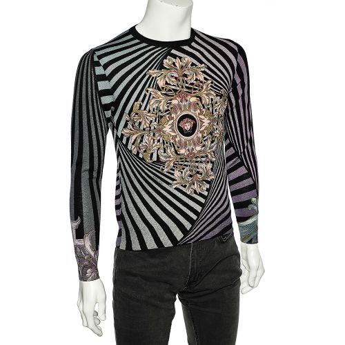 Printed Wool & Silk Knit Sweater M - Versace - Modalova