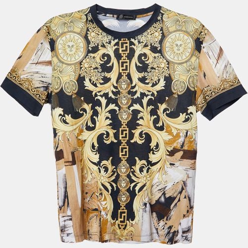 Versace Yellow/Black Baroque Print Cotton Crew Neck T-Shirt M - Versace - Modalova