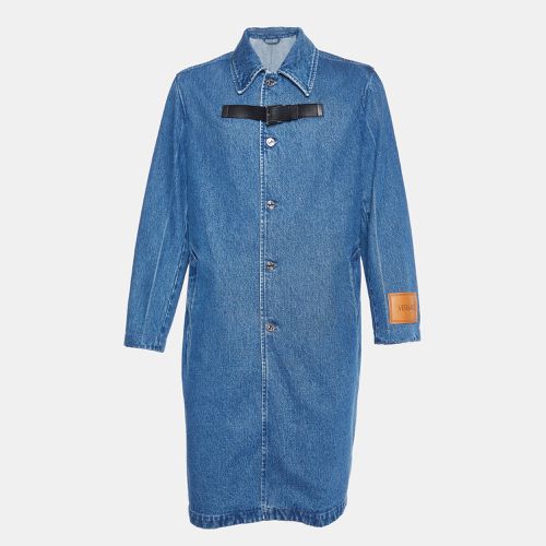 Versace Blue Denim Logo Patch Button Front Coat M - Versace - Modalova