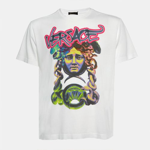 Versace White Medusa Graffiti Print Cotton Crew Neck T-Shirt M - Versace - Modalova