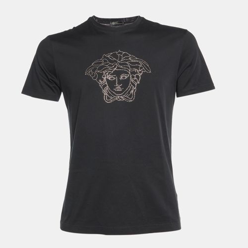 Versace Black Cotton Medusa Embellished Crew Neck T-Shirt S - Versace - Modalova