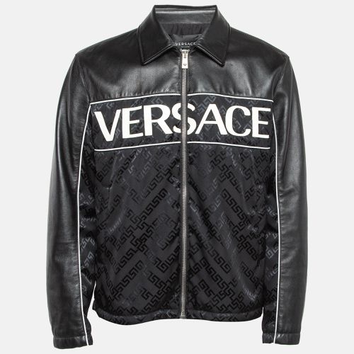 Versace Black Logo Applique Leather and Nylon Blouson Jacket L - Versace - Modalova