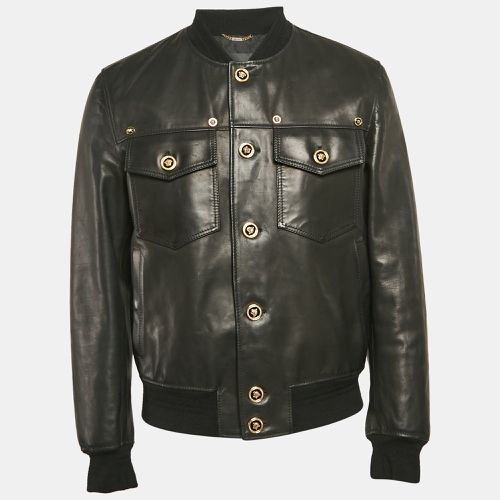 Versace Black Leather Button Detail Bomber Jacket M - Versace - Modalova