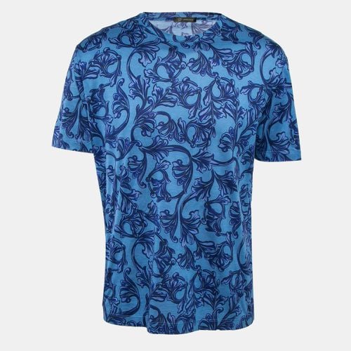 Versace Blue Baroque Print Cotton Jersey Crew Neck T-Shirt XXL - Versace - Modalova