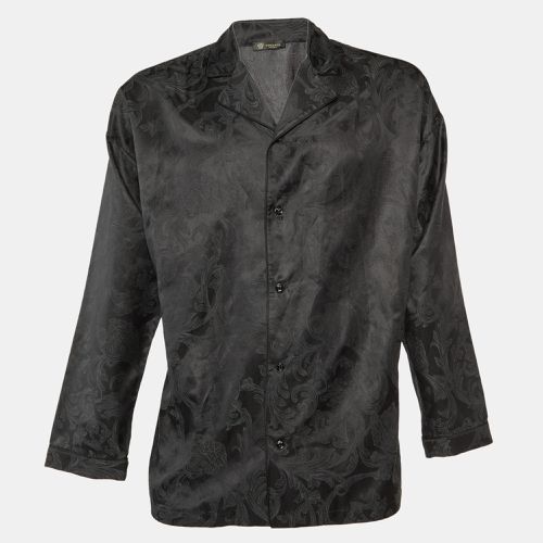 Versace Underwear Black Barocco Print Cotton & Silk Pajama Shirt M - Versace - Modalova