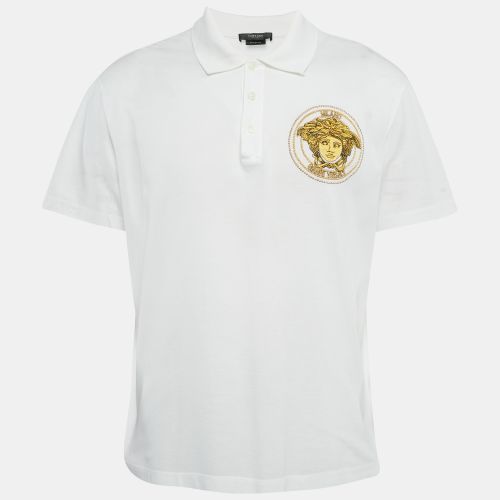 Versace White Medusa Embroidery Pique Cotton Polo T-Shirt XXXL - Versace - Modalova