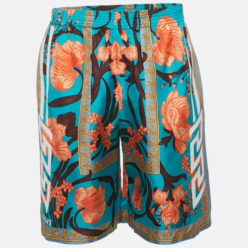 Versace Blue Acid Bouquet Print Silk Shorts XS - Versace - Modalova