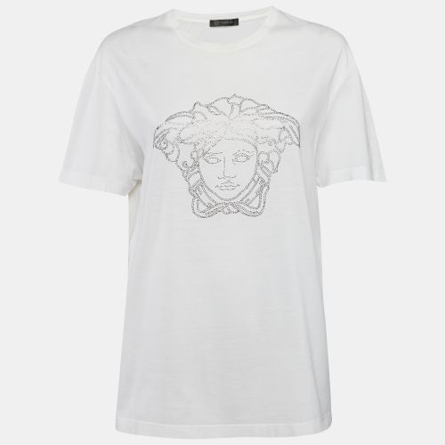 Versace Whte Medusa Embellished Jersey Crewneck T-Shirt - Versace - Modalova