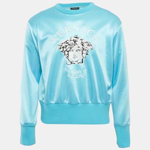 Versace Blue Logo Embroidered Jersey Sweatshirt L - Versace - Modalova