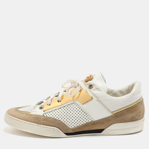 Versace White/Beige Leather and Suede Medusa Low Top Sneakers 43 - Versace - Modalova