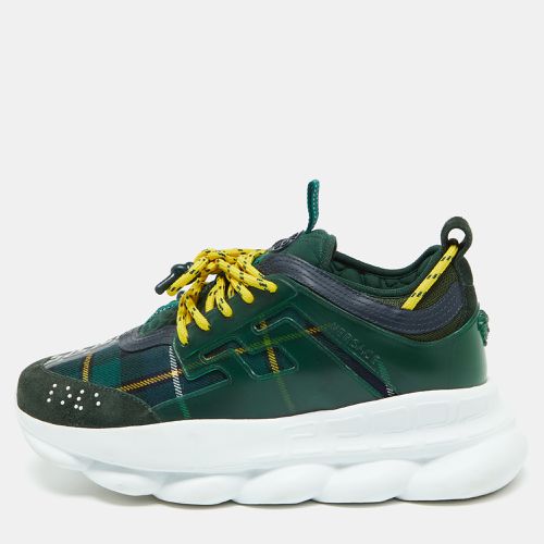 Versace Green Suede and Check Canvas Chain Reaction Sneakers Size 44 - Versace - Modalova