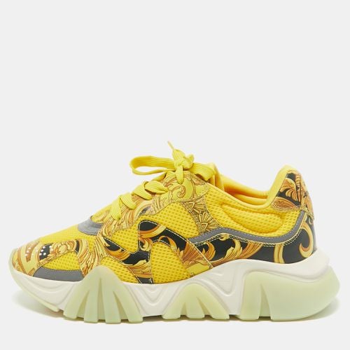 Versace Yellow Leather and Mesh Squalo Lace Up Sneakers 41 - Versace - Modalova