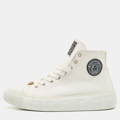 Versace White Canvas Greca Medusa Logo Patch High Top Sneakers Size 42 - Versace - Modalova