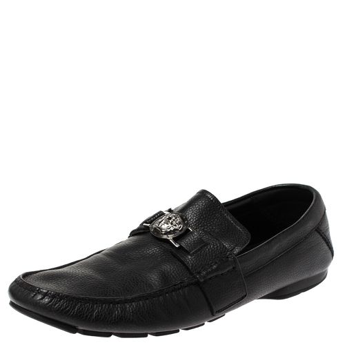 Versace Black Leather Medusa Detail Slip On Loafers Size 43 - Versace - Modalova