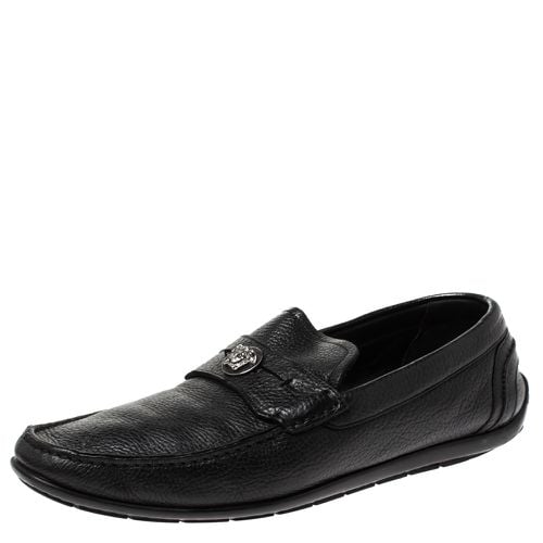 Versace Black Leather Medusa Detail Slip On Loafers Size 42 - Versace - Modalova