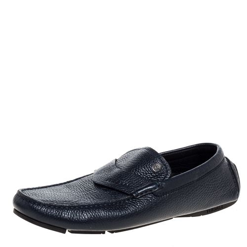 Versace Navy Blue Leather Slip On Loafers Size 40 - Versace - Modalova