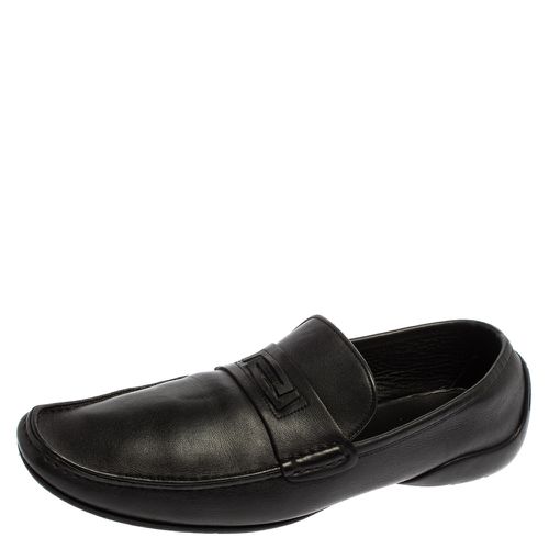 Versace Black Leather Slip On Loafers Size 44 - Versace - Modalova